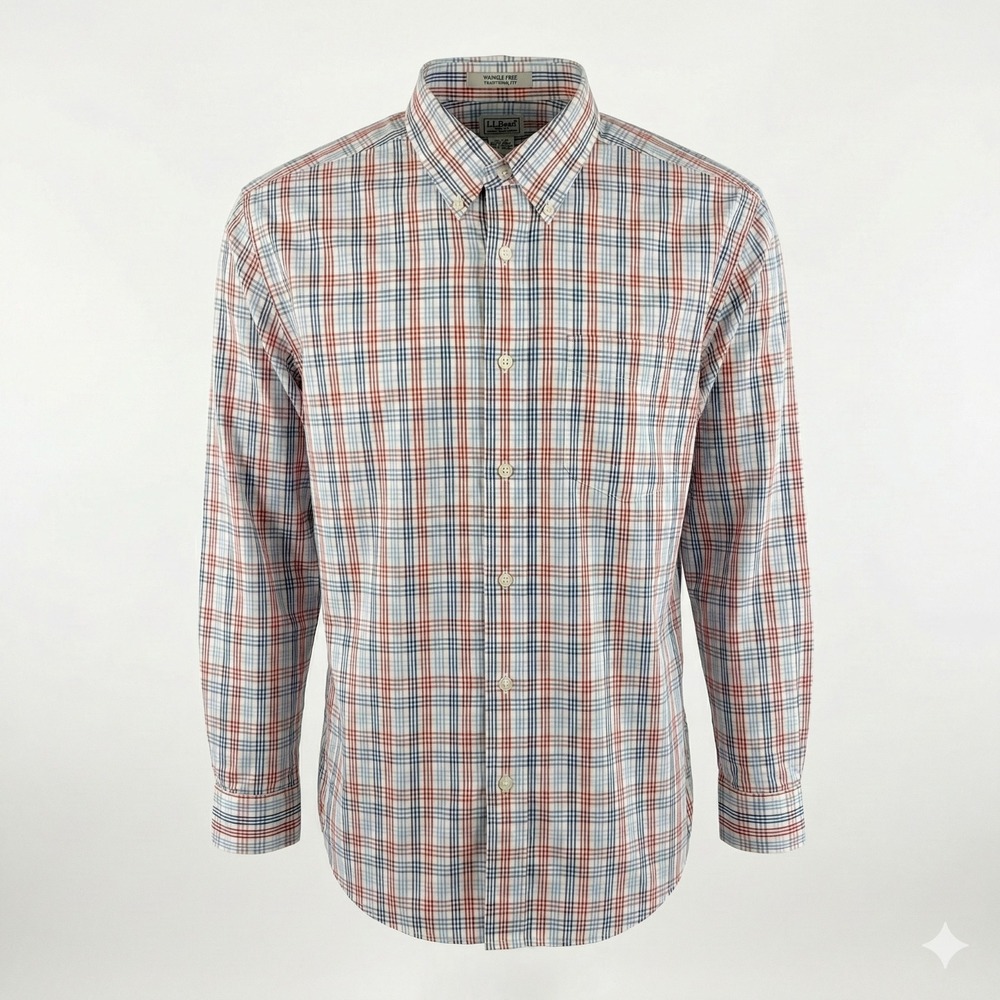 LL Bean Shirt Mens Large (16 1/2 35) Wrinkle Free Traditional Fit LS Button Down